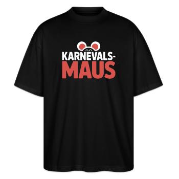 Karnevalsmaus Karneval Köln Kölner Karnevals Maus - Stanley/Stella Oversized Unisex Bio T-Shirt Blaster 2.0 - Schwarz - Vorne - Alina (178cm) & Michal (187cm)