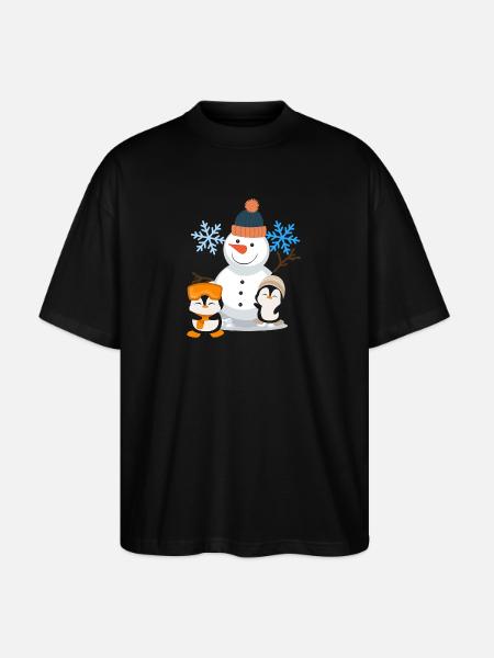 Winter Joy Snowman Penguins - Stanley/Stella Oversized Unisex Organic T-shirt Blaster 2.0 - black