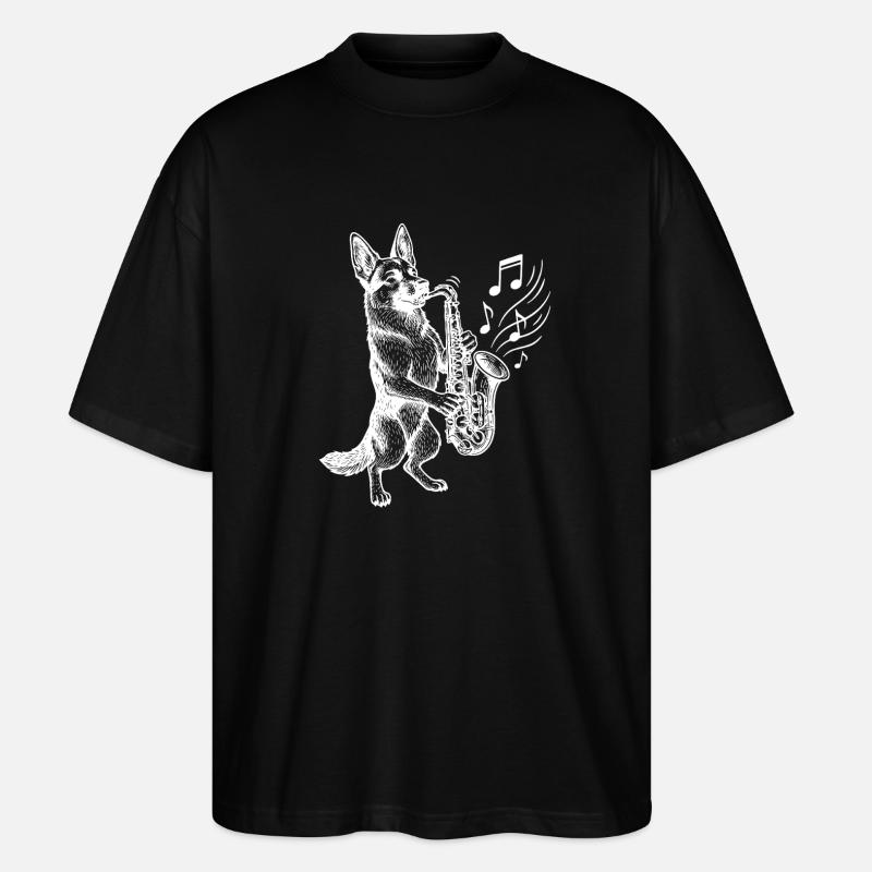 Deutscher Schäferhund Saxophon Art Hund - Stanley/Stella Oversized Unisex Bio T-Shirt Blaster 2.0 - Schwarz