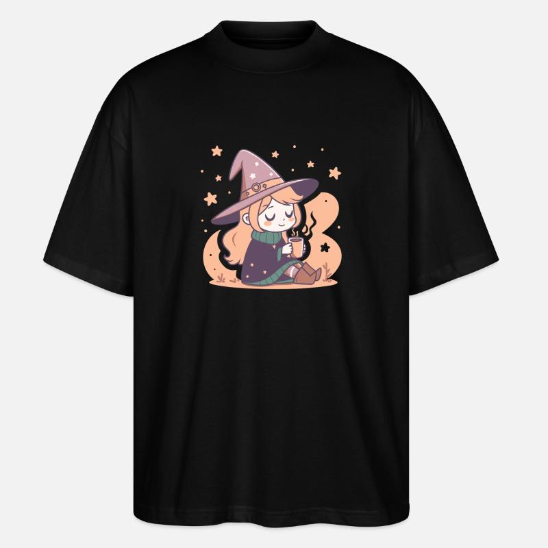 Cute Witch Cozy and Kawaii Tea - Stanley/Stella Oversized Unisex Organic T-shirt Blaster 2.0 - black
