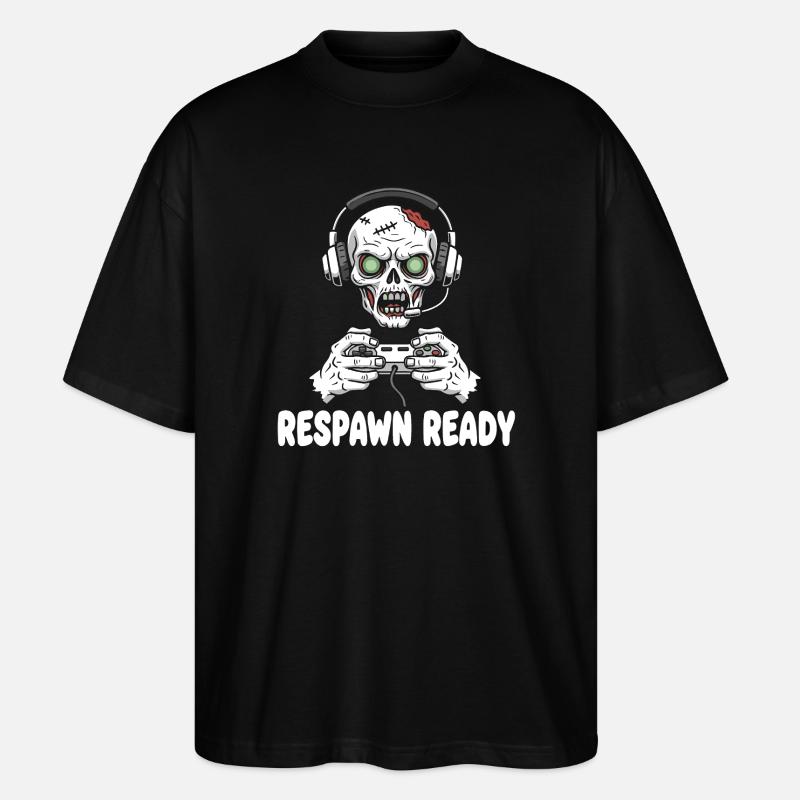 Respawn Ready Zombie Skull Gaming - Stanley/Stella Oversized Unisex Bio T-Shirt Blaster 2.0 - Schwarz