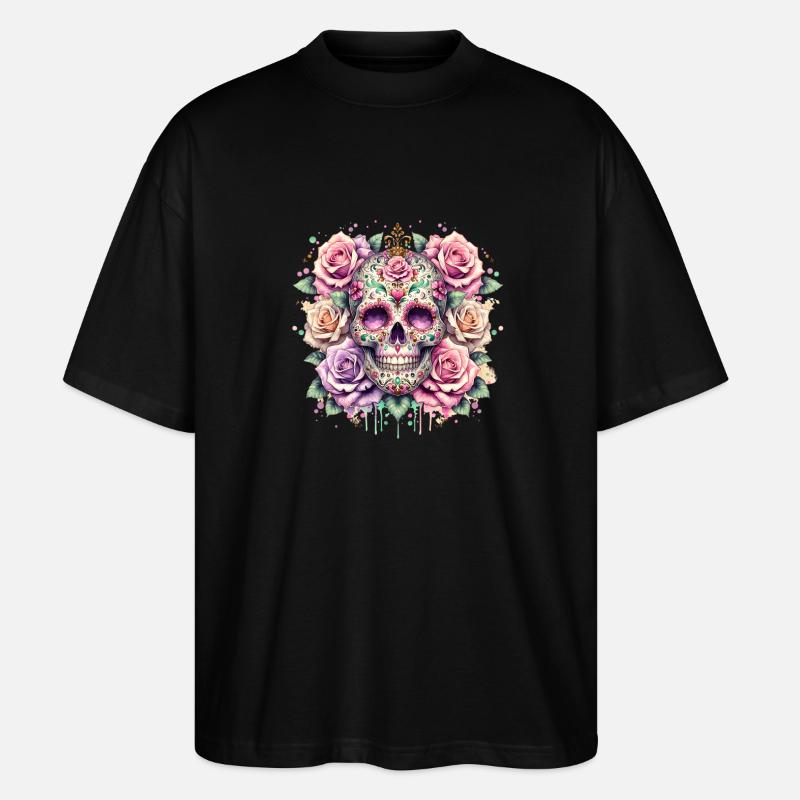 Fleurs Crâne Beauté Floraison - T-shirt bio Blaster 2.0 coupe oversize Stanley/Stella Unisexe - noir