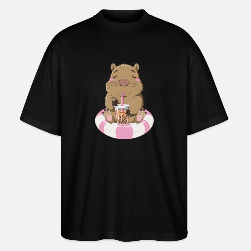 Relaxed Wombat With Bubble Tea Illustration - Stanley/Stella Oversized Unisex Organic T-shirt Blaster 2.0 - black