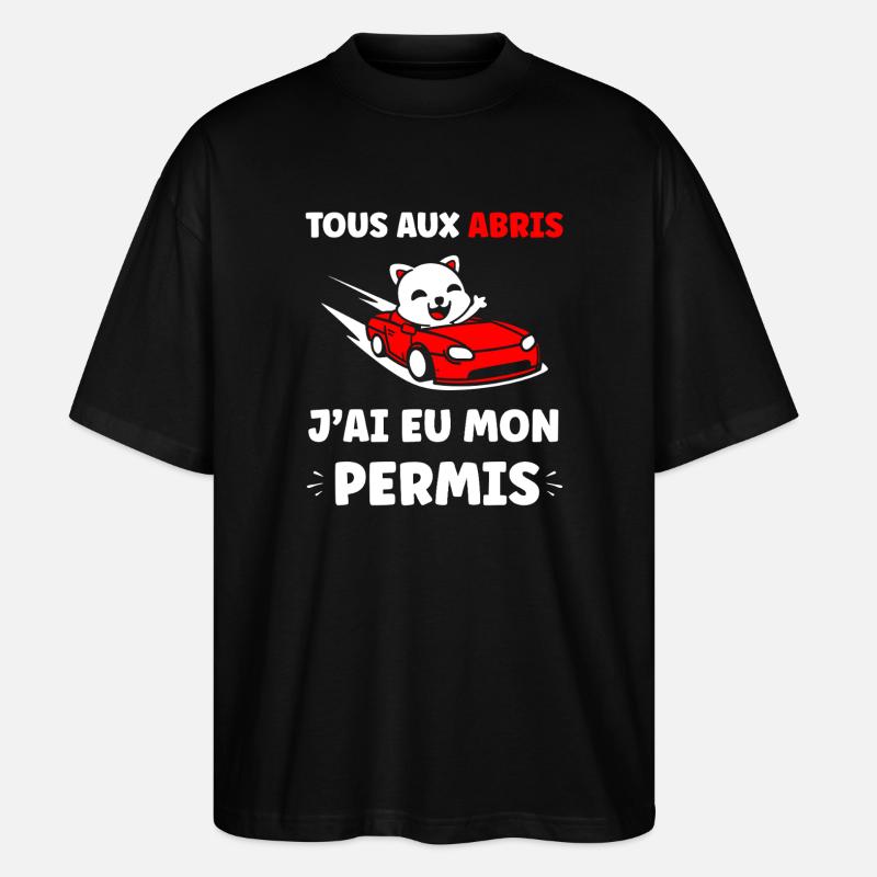 Panda en Cabrio Rouge Permis - T-shirt bio Blaster 2.0 coupe oversize Stanley/Stella Unisexe - noir