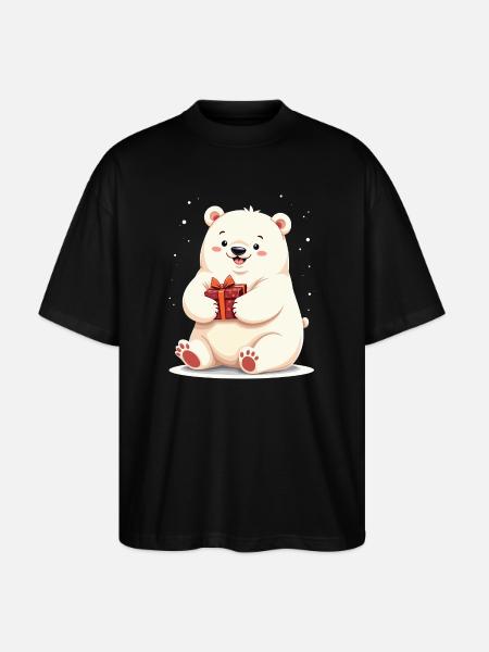 Niedlicher Eisbär mit Geschenkillustration - Stanley/Stella Oversized Unisex Bio T-Shirt Blaster 2.0 - Schwarz