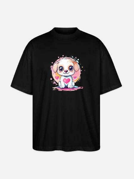 Kleiner Herzliebling Welpe - Stanley/Stella Oversized Unisex Bio T-Shirt Blaster 2.0 - Schwarz