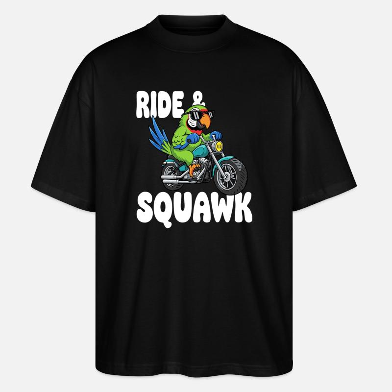 Raging parrot on motorcycle - Stanley/Stella Oversized Unisex Organic T-shirt Blaster 2.0 - black