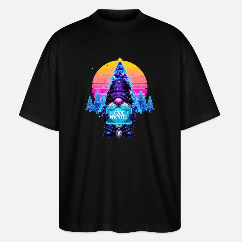 Cyberpunk Code Gnome - Synthwave Noël Nerd - T-shirt bio Blaster 2.0 coupe oversize Stanley/Stella Unisexe - noir
