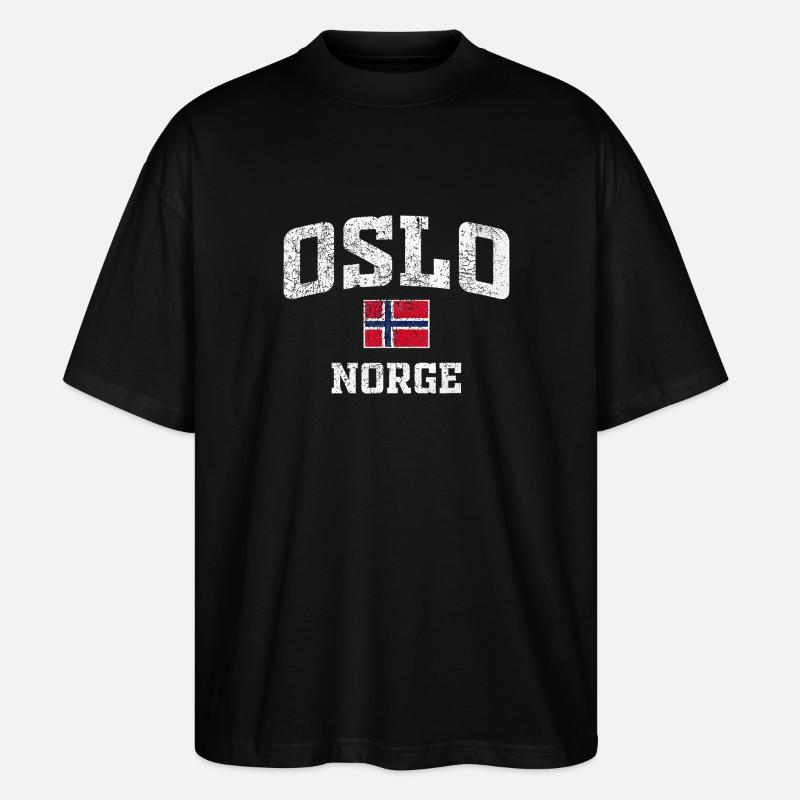 Oslo Norge Distressed Flag Tee - Stanley/Stella Oversized Unisex Bio T-Shirt Blaster 2.0 - Schwarz