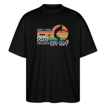 Fille aime hip hop rétro rap streetwear - T-shirt bio Blaster 2.0 coupe oversize Stanley/Stella Unisexe - noir - Devant - Alina (178cm) & Michal (187cm)