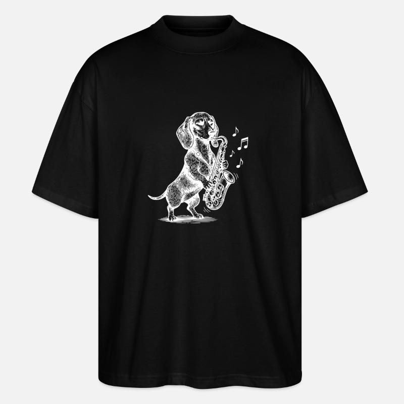 Dackel Saxophon Art Dog - Stanley/Stella Oversized Unisex Bio T-Shirt Blaster 2.0 - Schwarz