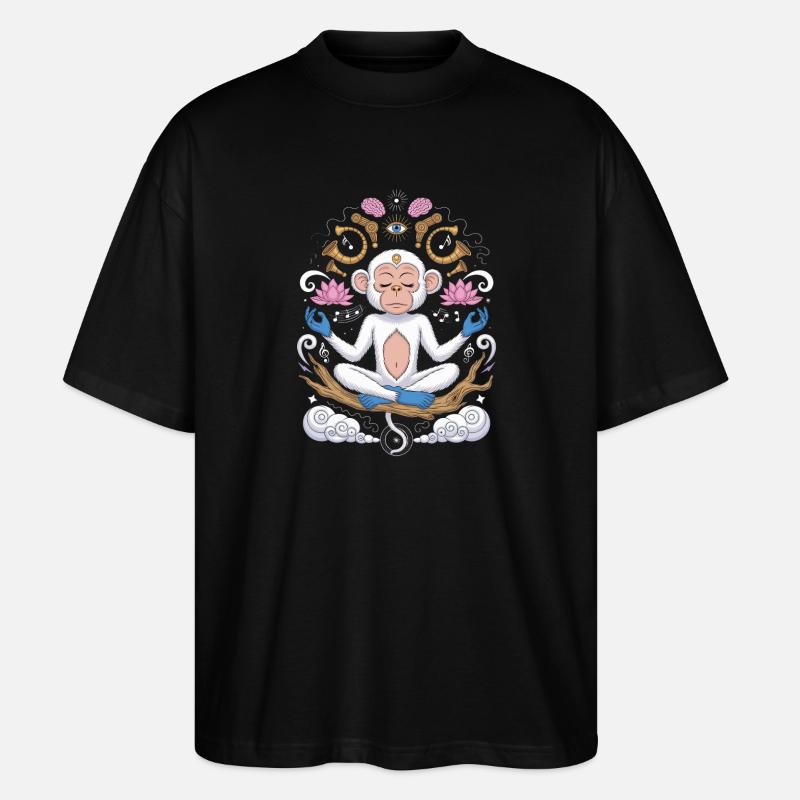  Meditierender Affe mit Lotusbett und - Stanley/Stella Oversized Unisex Bio T-Shirt Blaster 2.0 - Schwarz