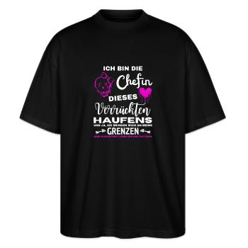 Je suis le patron de cette bande de fous - T-shirt bio Blaster 2.0 coupe oversize Stanley/Stella Unisexe - noir - Devant - Alina (178cm) & Michal (187cm)