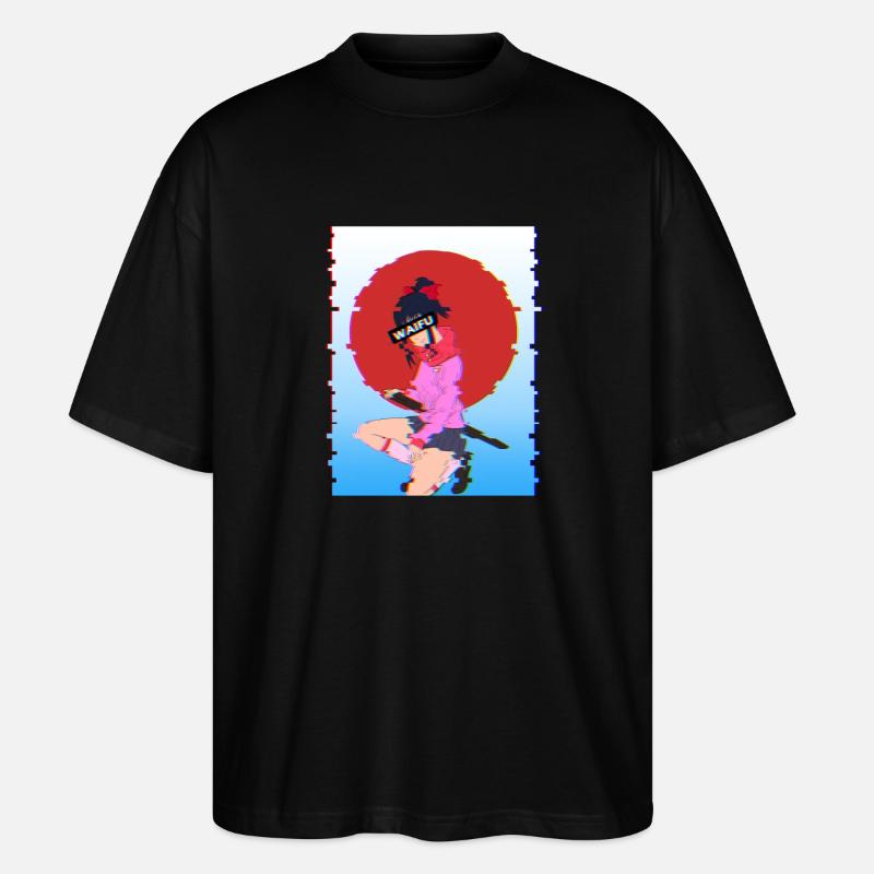 Glitch Samurai Waifu: Vaporwave-Ästhetik - Stanley/Stella Oversized Unisex Bio T-Shirt Blaster 2.0 - Schwarz