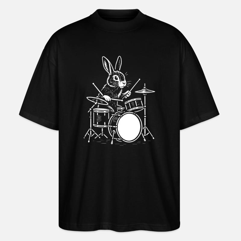 Rhythm Rabbit Drummer - Stanley/Stella Oversized Unisex Organic T-shirt Blaster 2.0 - black