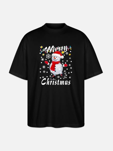 Snowman Merry Christmas - Stanley/Stella Oversized Unisex Organic T-shirt Blaster 2.0 - black