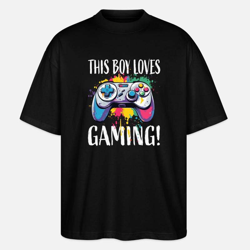 Junge liebt Gaming – bunte Controller-Splash - Stanley/Stella Oversized Unisex Bio T-Shirt Blaster 2.0 - Schwarz