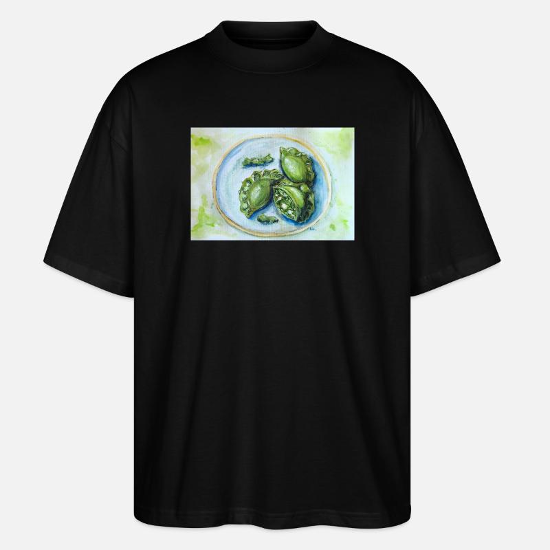 Leuchtend grüne Knödel: Aquarell-Essenskunst - Stanley/Stella Oversized Unisex Bio T-Shirt Blaster 2.0 - Schwarz