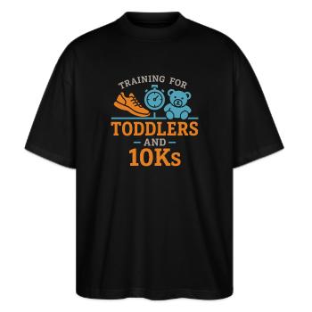 Laufende Mama, Papa, Joggende Eltern - Stanley/Stella Oversized Unisex Bio T-Shirt Blaster 2.0 - Schwarz - Vorne - Alina (178cm) & Michal (187cm)