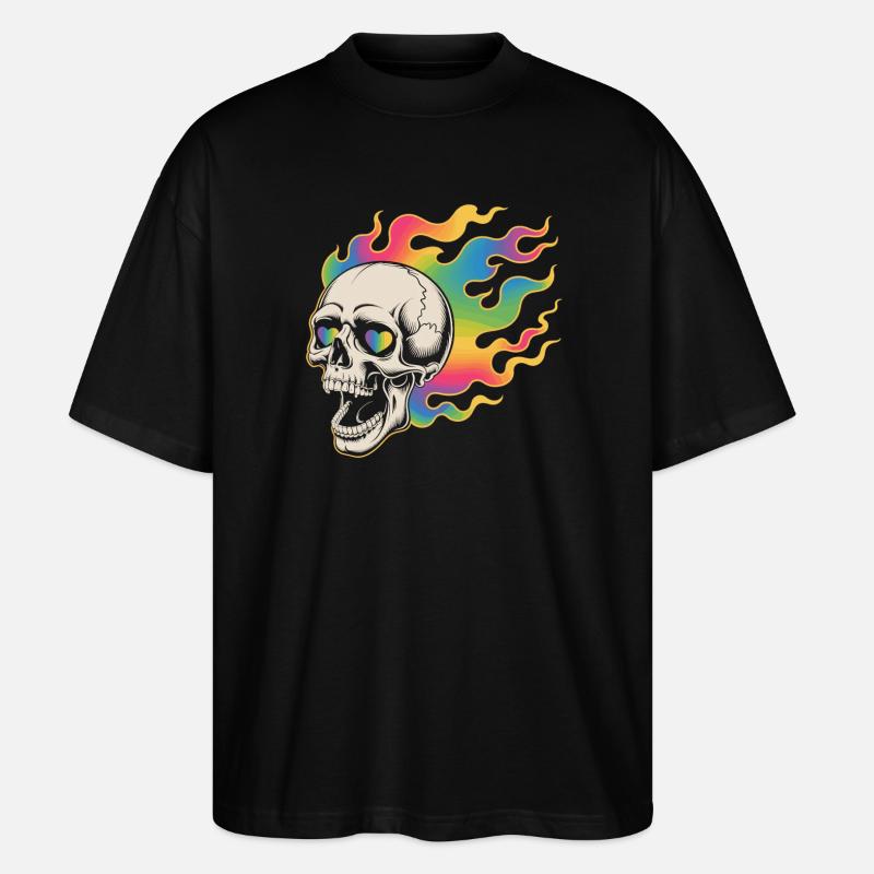 Psychedelic skull in fire design - Stanley/Stella Oversized Unisex Organic T-shirt Blaster 2.0 - black
