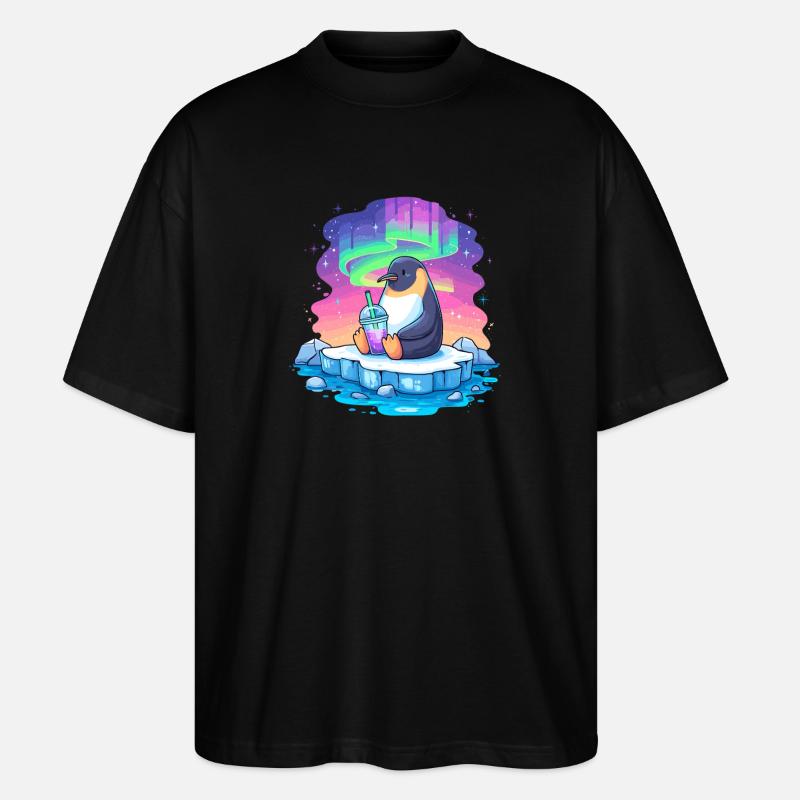 Pinguin am Polarlicht Drink - Stanley/Stella Oversized Unisex Bio T-Shirt Blaster 2.0 - Schwarz