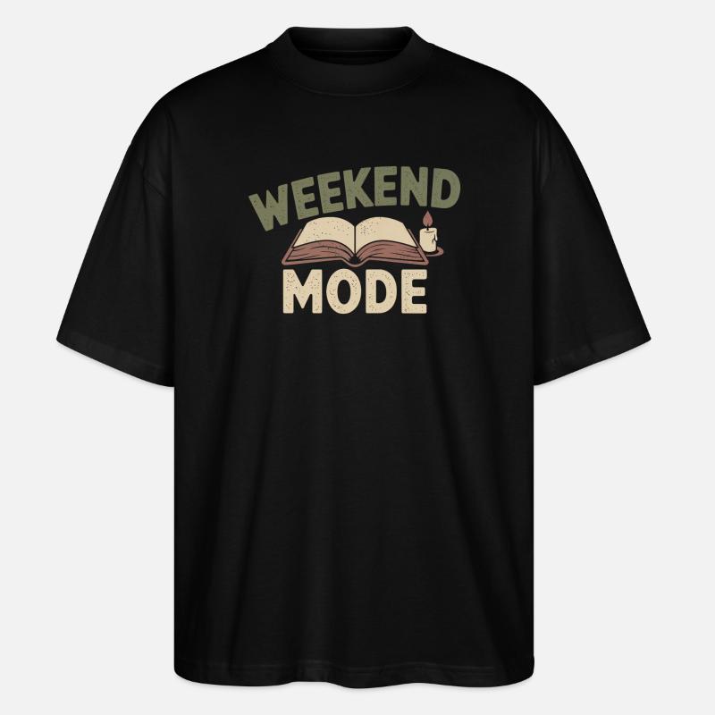Weekend Mode – Cozy Buch & Kerze - Stanley/Stella Oversized Unisex Bio T-Shirt Blaster 2.0 - Schwarz