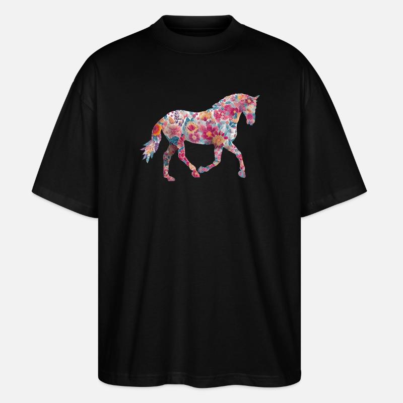 Pferd Blumen Muster - Stanley/Stella Oversized Unisex Bio T-Shirt Blaster 2.0 - Schwarz