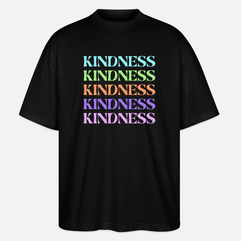 Kindness Rainbow Stacked Text - Stanley/Stella Oversized Unisex Organic T-shirt Blaster 2.0 - black