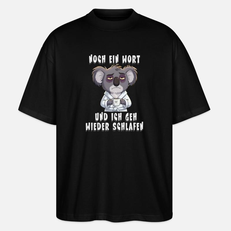 Koala fatigué Matin, grognon - T-shirt bio Blaster 2.0 coupe oversize Stanley/Stella Unisexe - noir