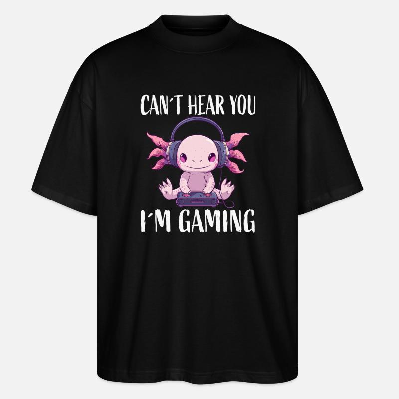 Gaming Axolotl mit Kopfhörern - Stanley/Stella Oversized Unisex Bio T-Shirt Blaster 2.0 - Schwarz