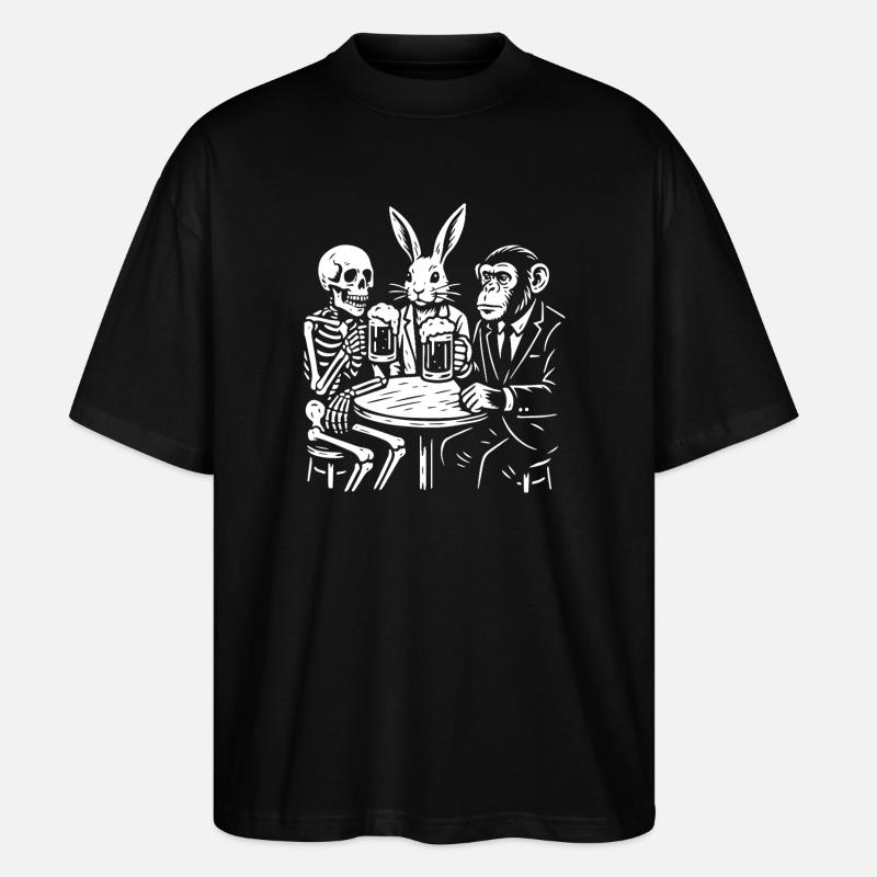 Toasting-Trio: Skelett-Hasenaffe - Stanley/Stella Oversized Unisex Bio T-Shirt Blaster 2.0 - Schwarz