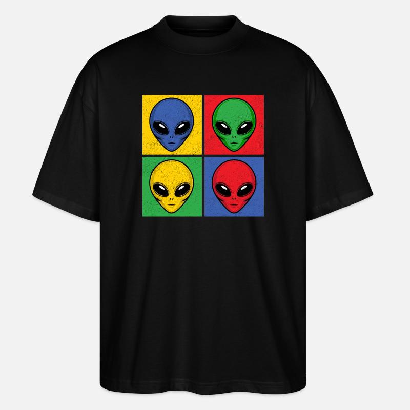 Aliens Pop-Art Popart Alienköpfe Aliengesichter - Stanley/Stella Oversized Unisex Bio T-Shirt Blaster 2.0 - Schwarz