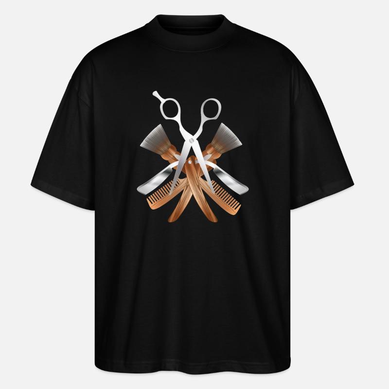 Motif élégant de barbier avec ciseaux et outils - T-shirt bio Blaster 2.0 coupe oversize Stanley/Stella Unisexe - noir