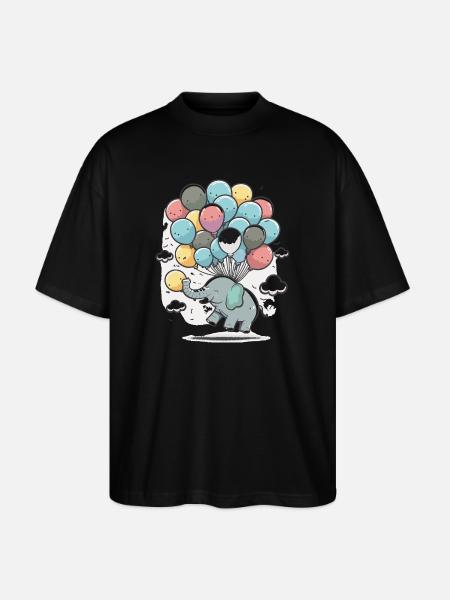 Ballon-Elefant im Wolkenmeer - Stanley/Stella Oversized Unisex Bio T-Shirt Blaster 2.0 - Schwarz