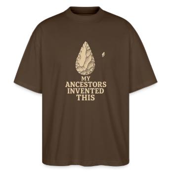Prehistoric stone tools of Homo - Stanley/Stella Oversized Unisex Organic T-shirt Blaster 2.0 - mocha - Front - Alina (178cm) & Michal (187cm)