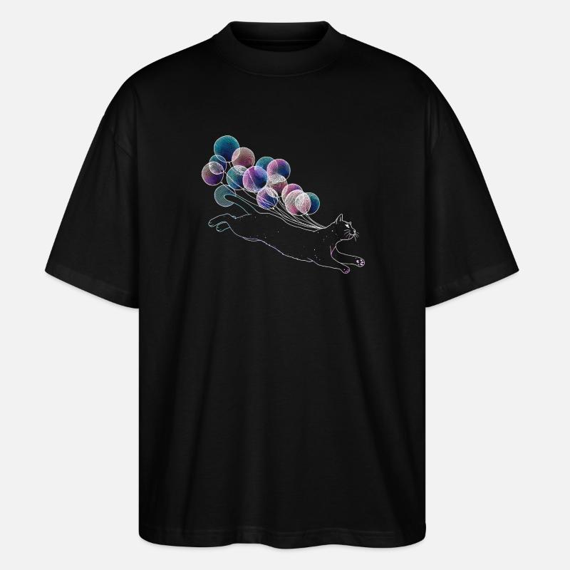 Schwebende Katze mit bunten Ballons Illustration - Stanley/Stella Oversized Unisex Bio T-Shirt Blaster 2.0 - Schwarz