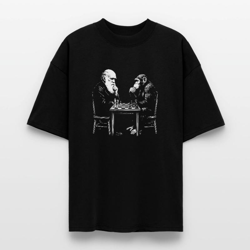 Darwin joue aux échecs avec un singe - Jeu d’évolution T-shirt bio Blaster 2.0 coupe oversize Stanley/Stella Unisexe