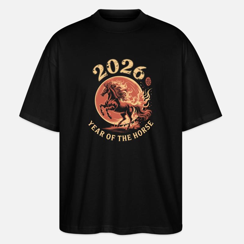 Jahr des Pferdes 2026 Ring - Stanley/Stella Oversized Unisex Bio T-Shirt Blaster 2.0 - Schwarz