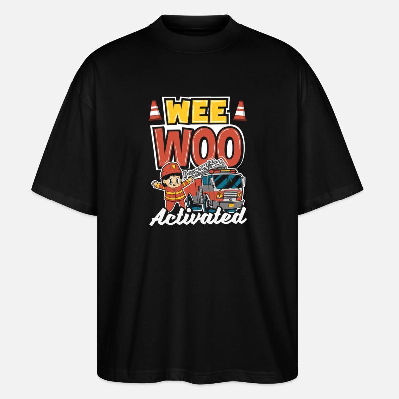 Wee Woo Squad Fire Tiny Feuerwehrmann - Stanley/Stella Oversized Unisex Bio T-Shirt Blaster 2.0 - Schwarz