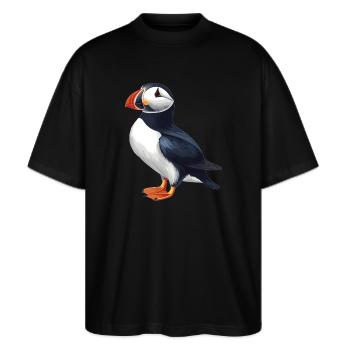 Puffin Papageientaucher - Stanley/Stella Oversized Unisex Bio T-Shirt Blaster 2.0 - Schwarz - Vorne - Alina (178cm) & Michal (187cm)