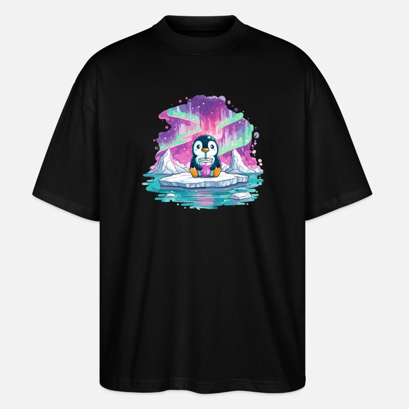 Pinguin auf Eis mit pinkem Drink - Stanley/Stella Oversized Unisex Bio T-Shirt Blaster 2.0 - Schwarz