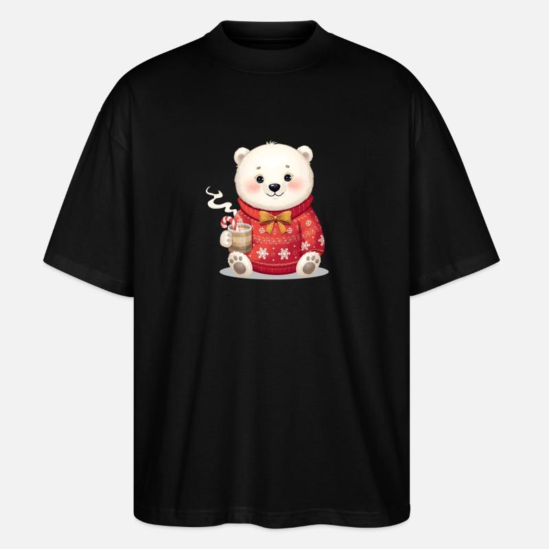 Eisbär im roten Weihnachtspullover - Stanley/Stella Oversized Unisex Bio T-Shirt Blaster 2.0 - Schwarz