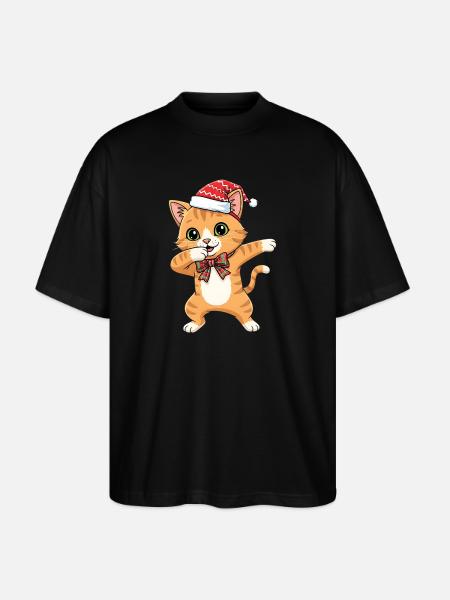 Funny Christmas cat dancing dabbing - Stanley/Stella Oversized Unisex Organic T-shirt Blaster 2.0 - black
