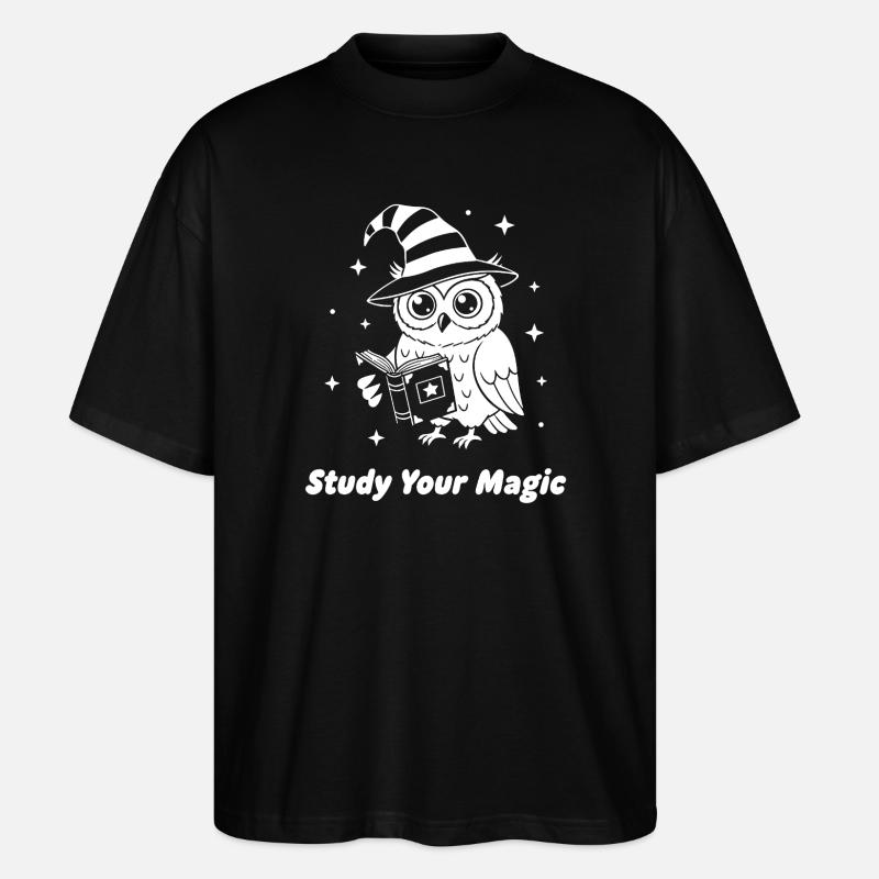 Magic owl learns magic - Stanley/Stella Oversized Unisex Organic T-shirt Blaster 2.0 - black