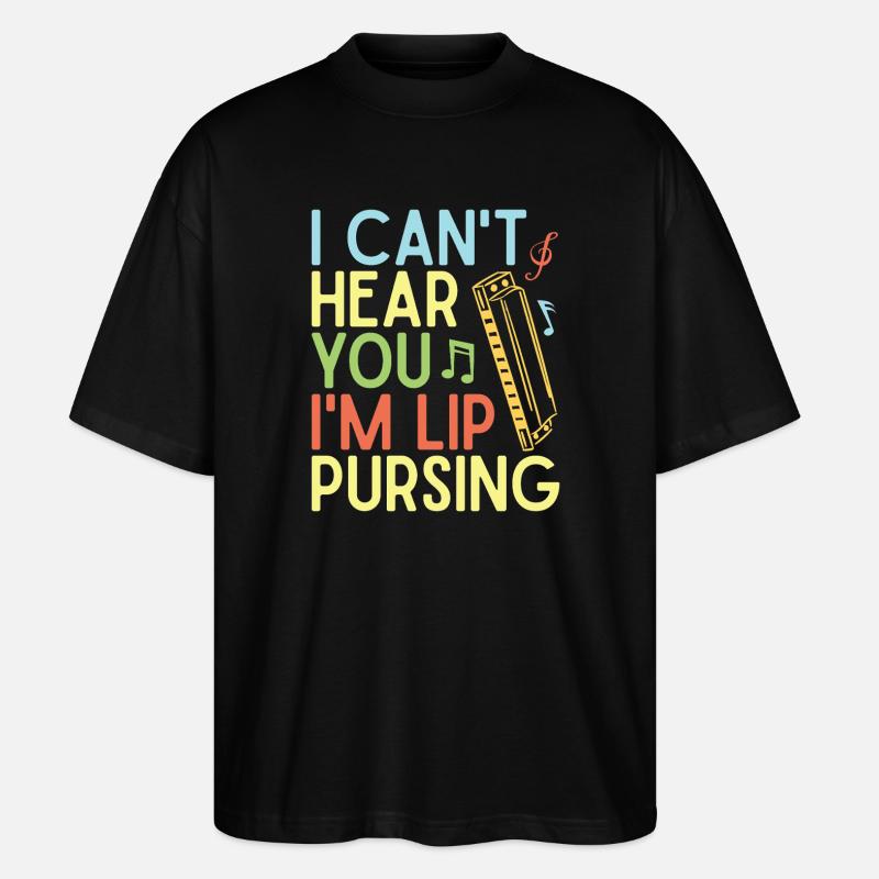 Funny Harmonica Player Lip Pursing Harmonica - Stanley/Stella Oversized Unisex Organic T-shirt Blaster 2.0 - black