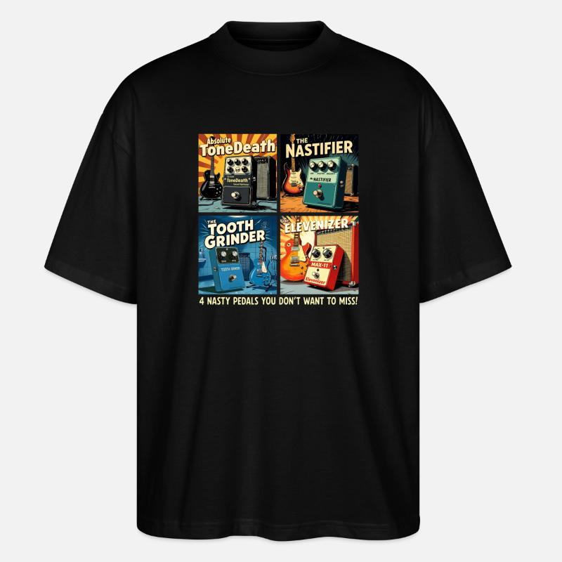 4 imaginäre Distortion-Pedale - Stanley/Stella Oversized Unisex Bio T-Shirt Blaster 2.0 - Schwarz