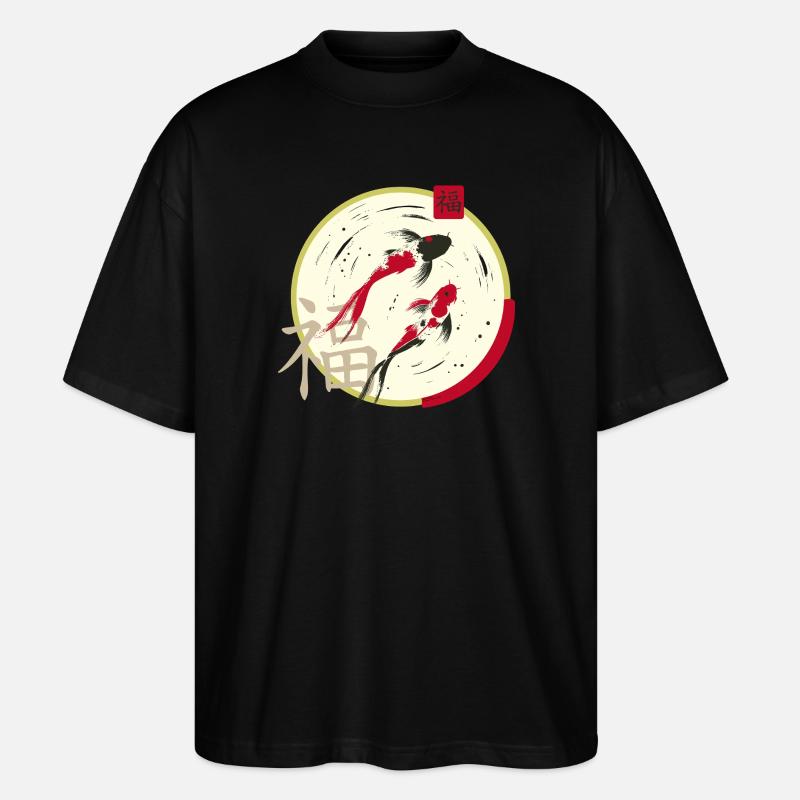 Prospérité du cercle lunaire zen Koi - T-shirt bio Blaster 2.0 coupe oversize Stanley/Stella Unisexe - noir