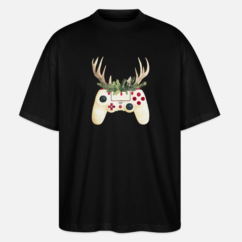 Weihnachtscontroller mit Hirschgeweih - Stanley/Stella Oversized Unisex Bio T-Shirt Blaster 2.0 - Schwarz