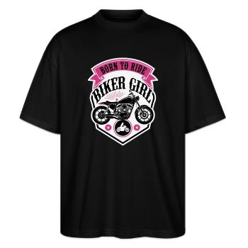 Biker Girl Motorcycle Shield - Stanley/Stella Oversized Unisex Organic T-shirt Blaster 2.0 - black - Front - Alina (178cm) & Michal (187cm)