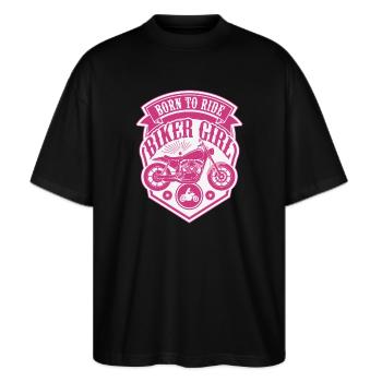Biker Girl Motorcycle Pink Shield - Stanley/Stella Oversized Unisex Organic T-shirt Blaster 2.0 - black - Front - Alina (178cm) & Michal (187cm)